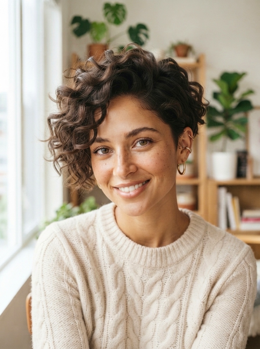 Fluffy Curly Pixie Cut