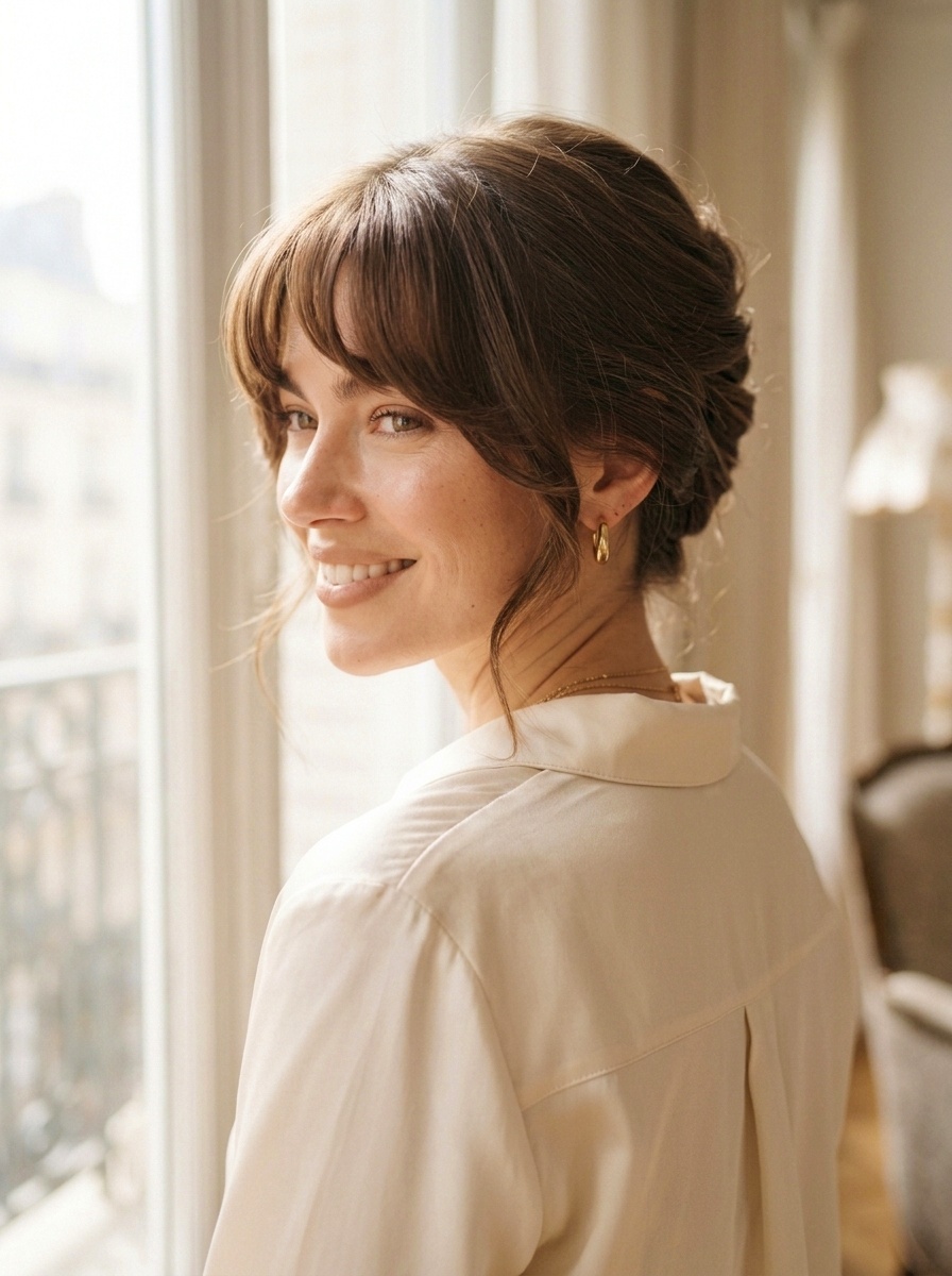 French Twist with Bottleneck Bangs