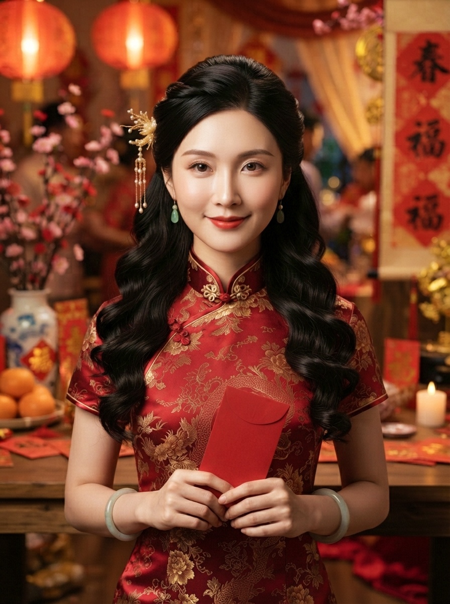 Half-Up Twisted Bun Lunar New Year Elegant Hairstyle