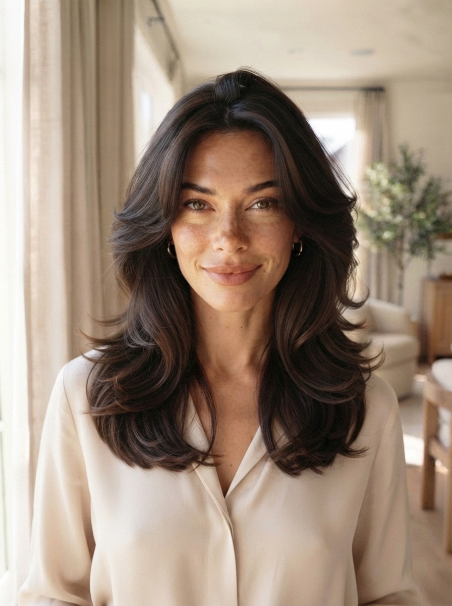 Layered Hair with Curtain Bangs