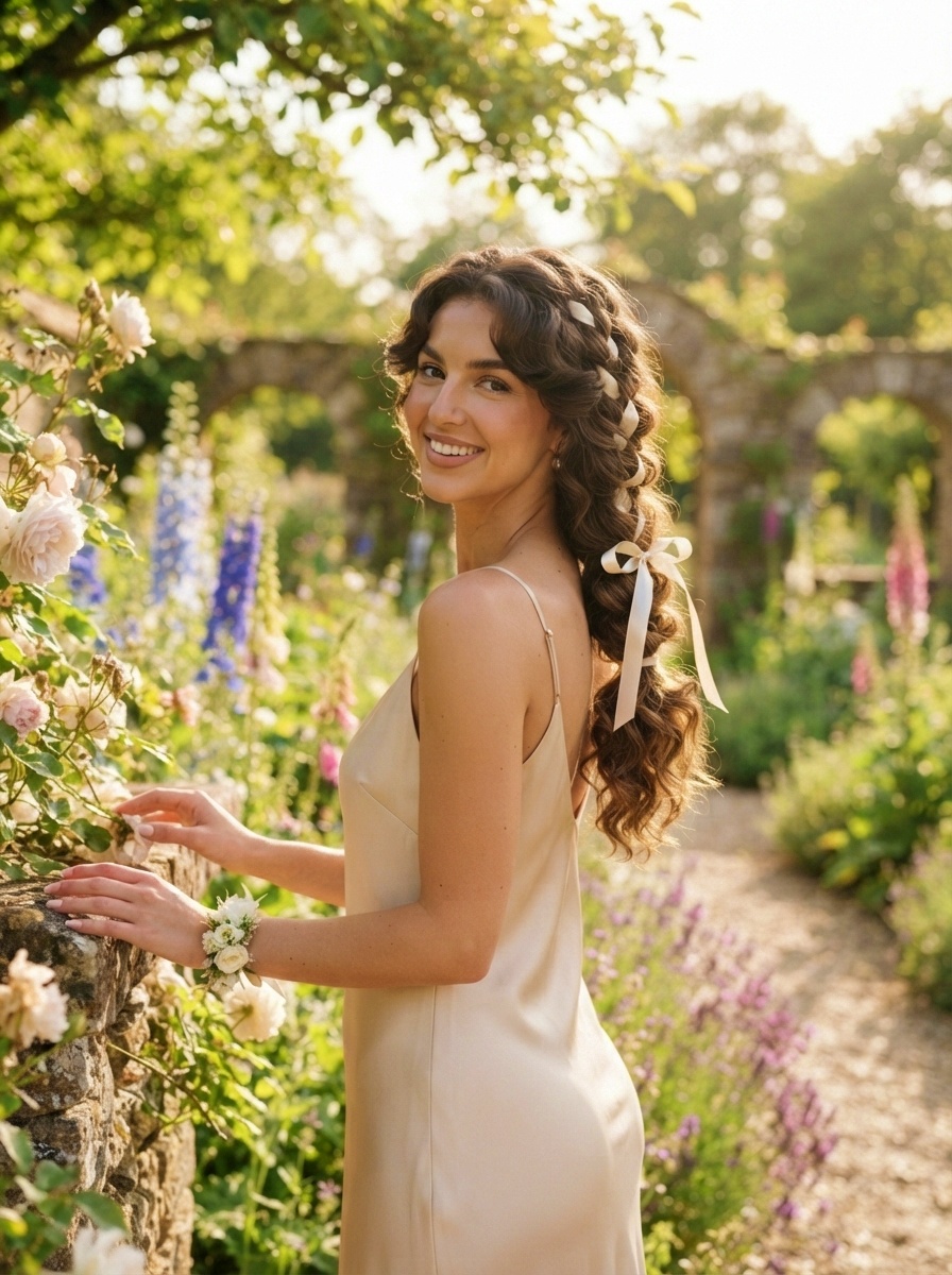 Romantic Curly Hairstyles with Ribbon