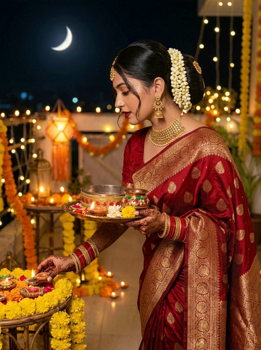 Karva Chauth Elegant Bridal Inspired Bun with Traditional Elegance
