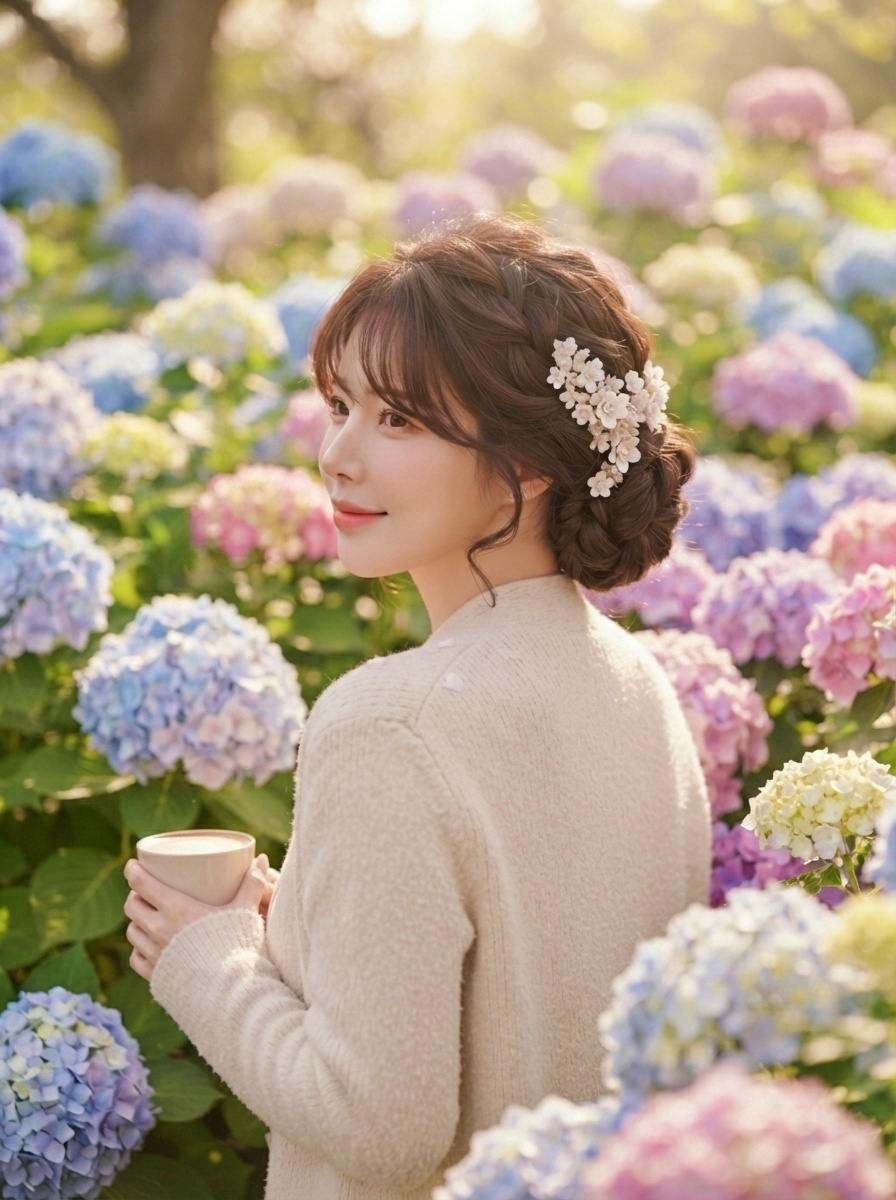 Korean Low Bun with Floral Hair Clip