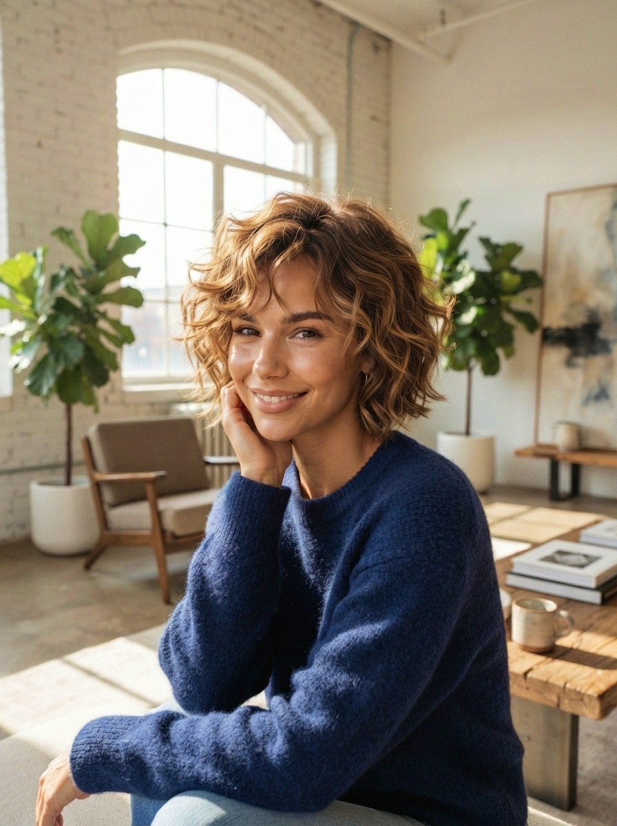 Layered Shag Short Hairstyle with Soft Curls