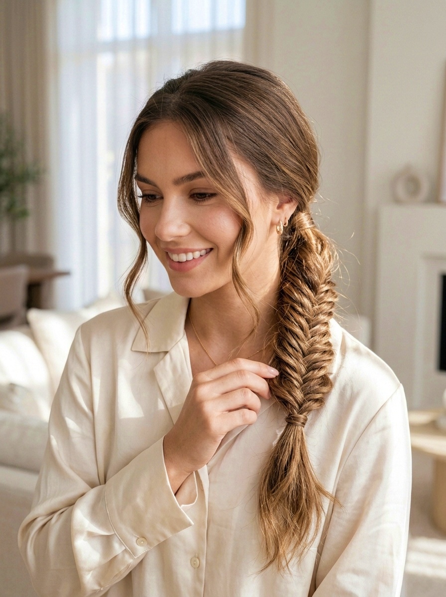 Low Ponytail with Loose Fishtail Braid