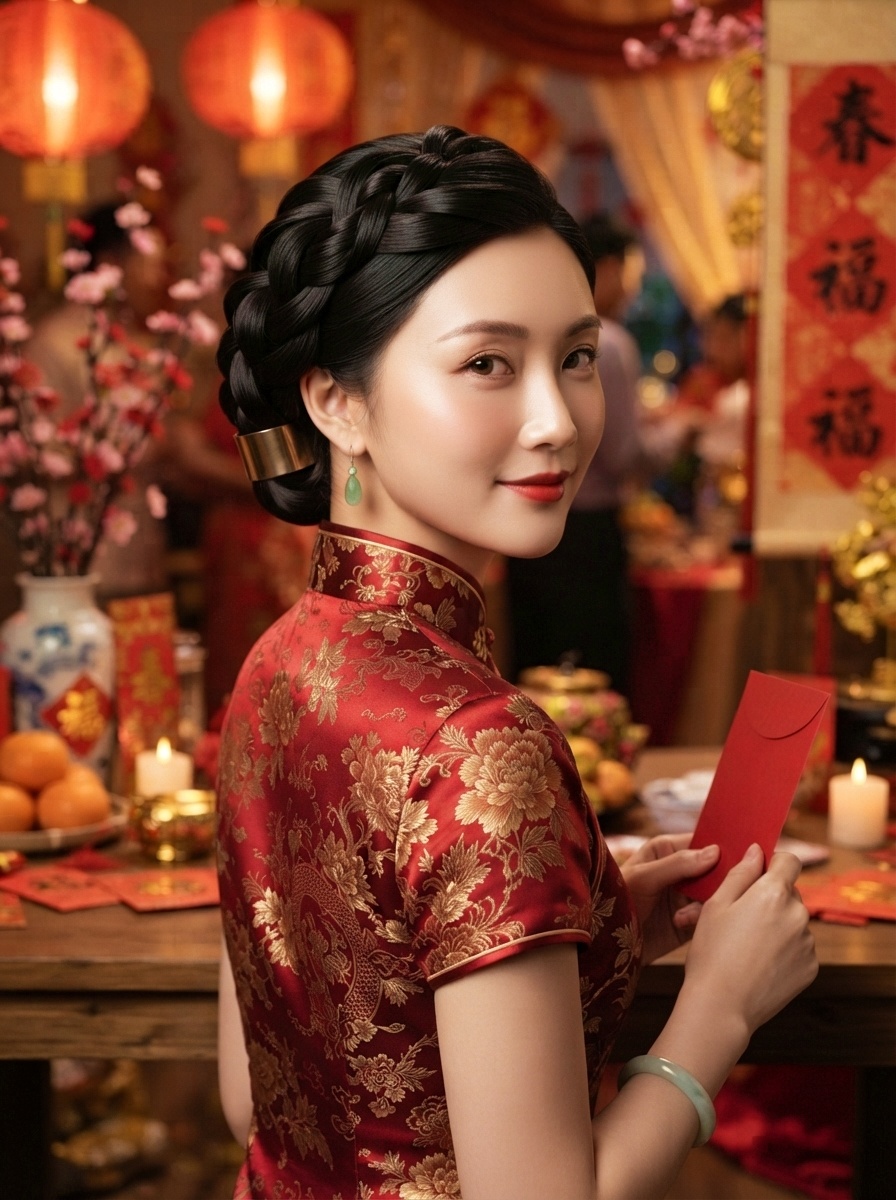 Modern Sleek Knot Bun Lunar New Year Elegant Hairstyle