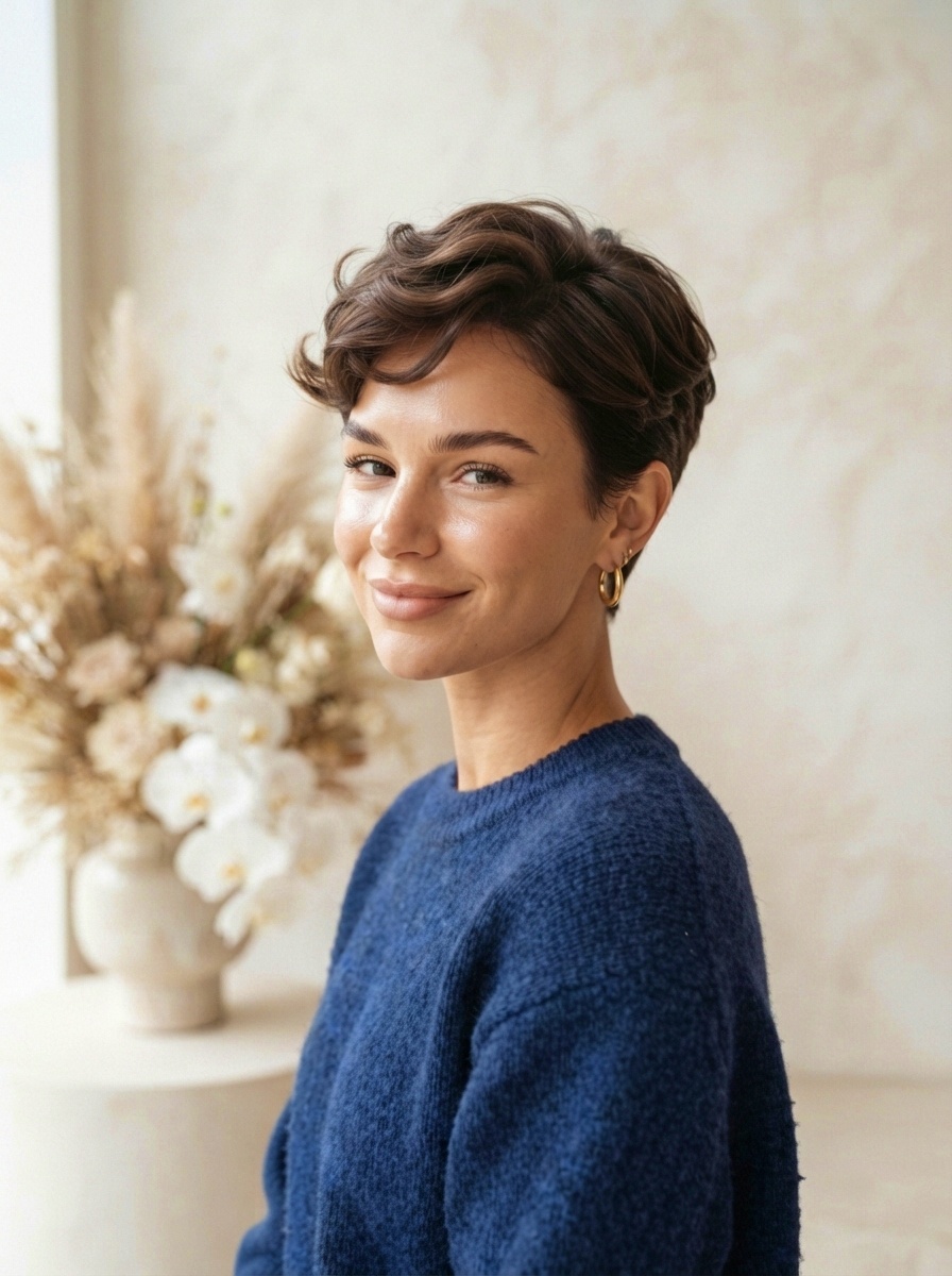 Pixie Short Hairstyle with Soft Curls