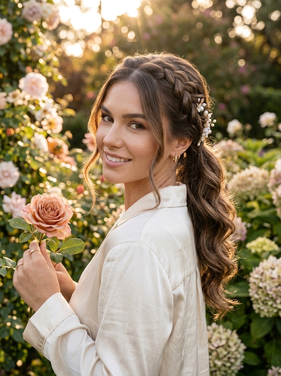Ponytail with Braided Details and Waterfall Braid