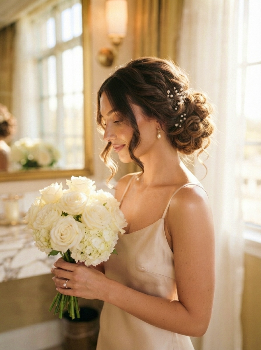 Romantic Braided Bun Hairstyle for Long Thick Hair