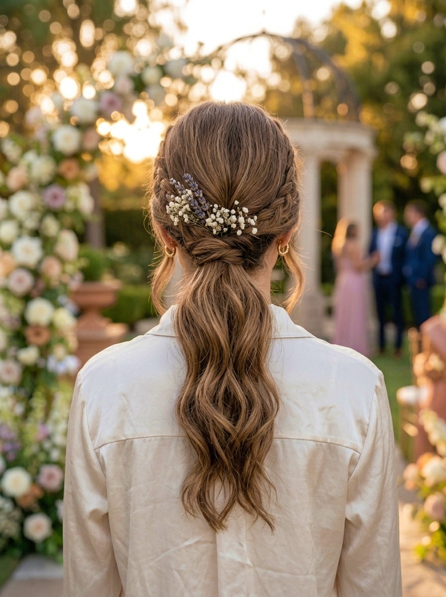 Romantic Braided Ponytail with Loose Waves
