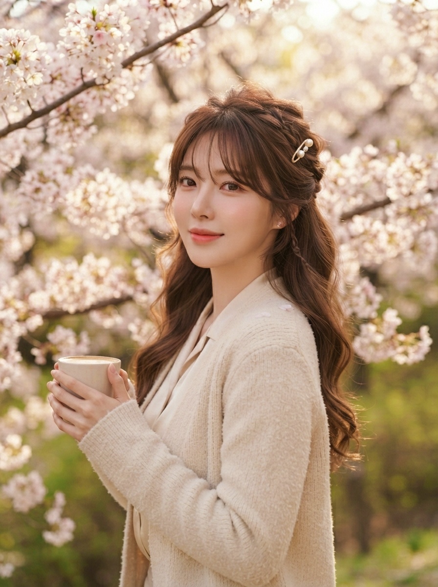 Romantic Korean Low Bun with Curtain Bangs