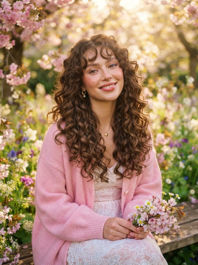 Soft Girl Curly Hairstyle with Long Layered Ringlets