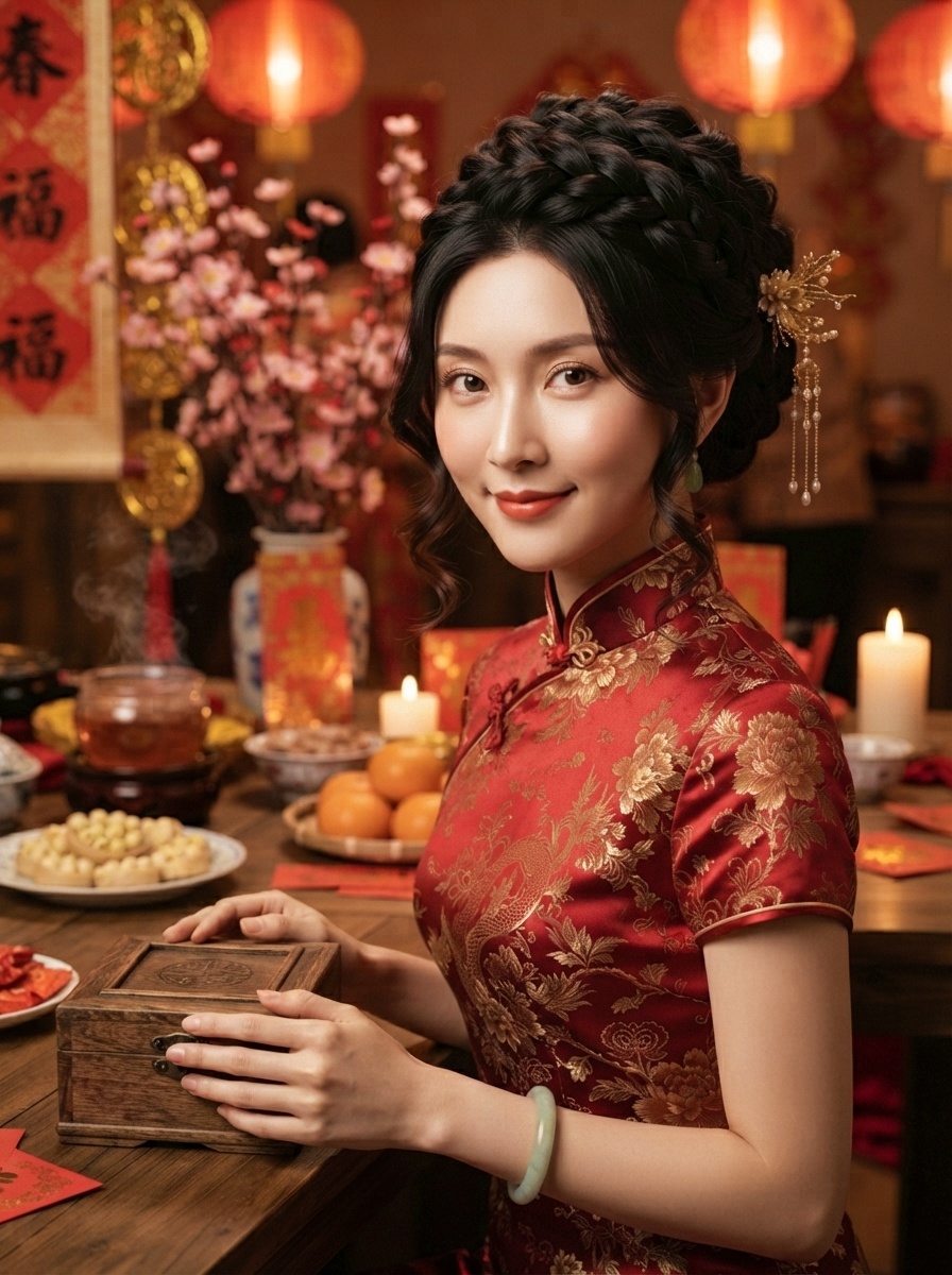 Textured Low Bun with Floral Comb Lunar New Year Elegant Hairstyle