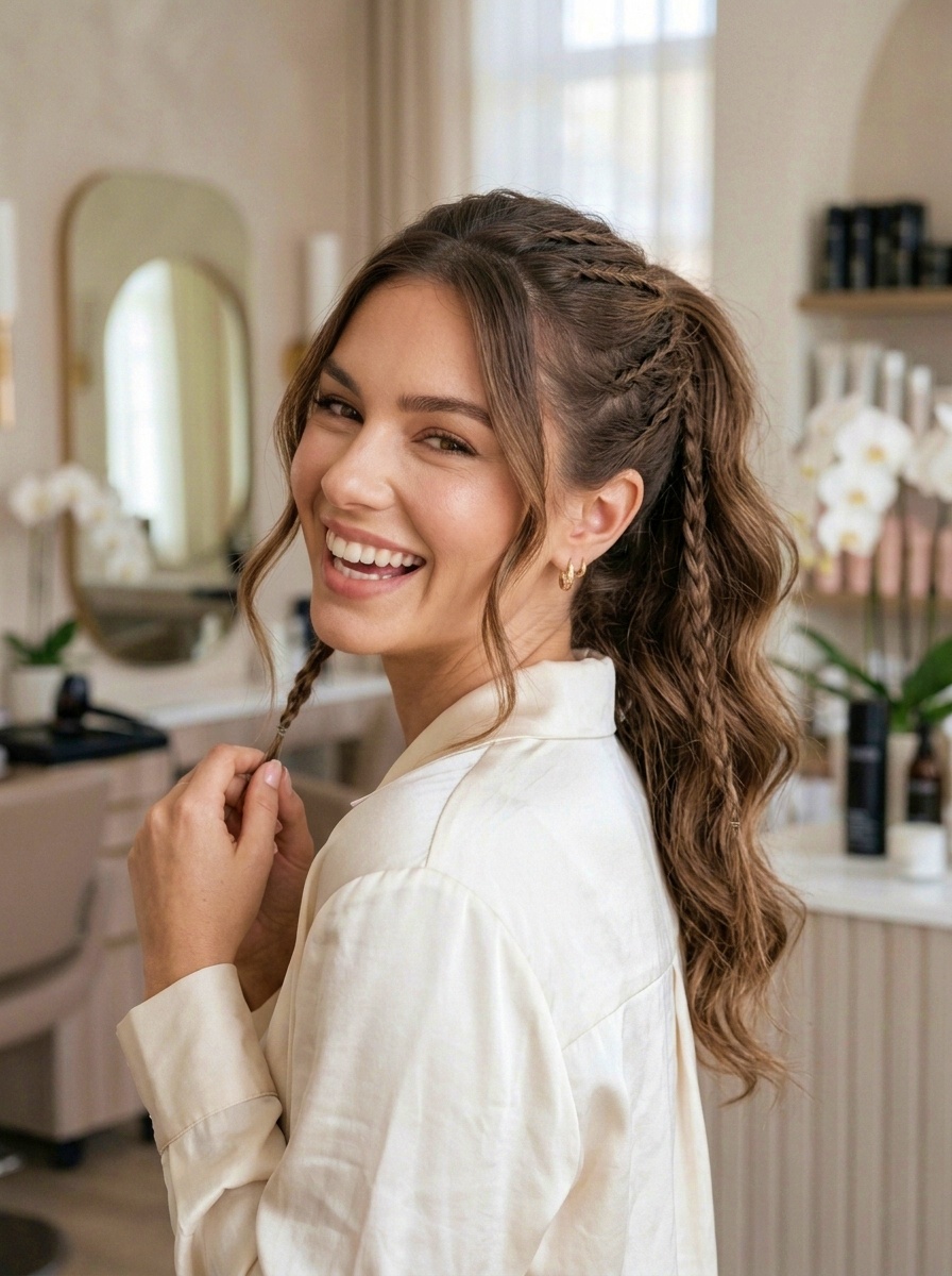 Textured Ponytail with Tiny Accent Braids