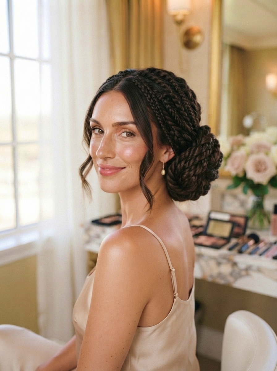 Twisted Braided Bun Hairstyle for Long Thick Hair