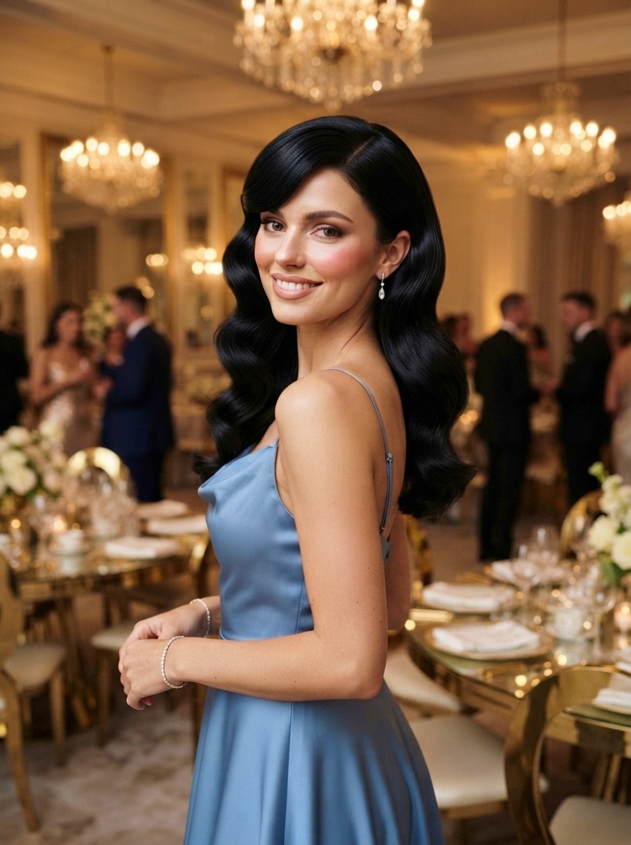 Wedding Guest Hairstyle for Long Hair with Hollywood Waves