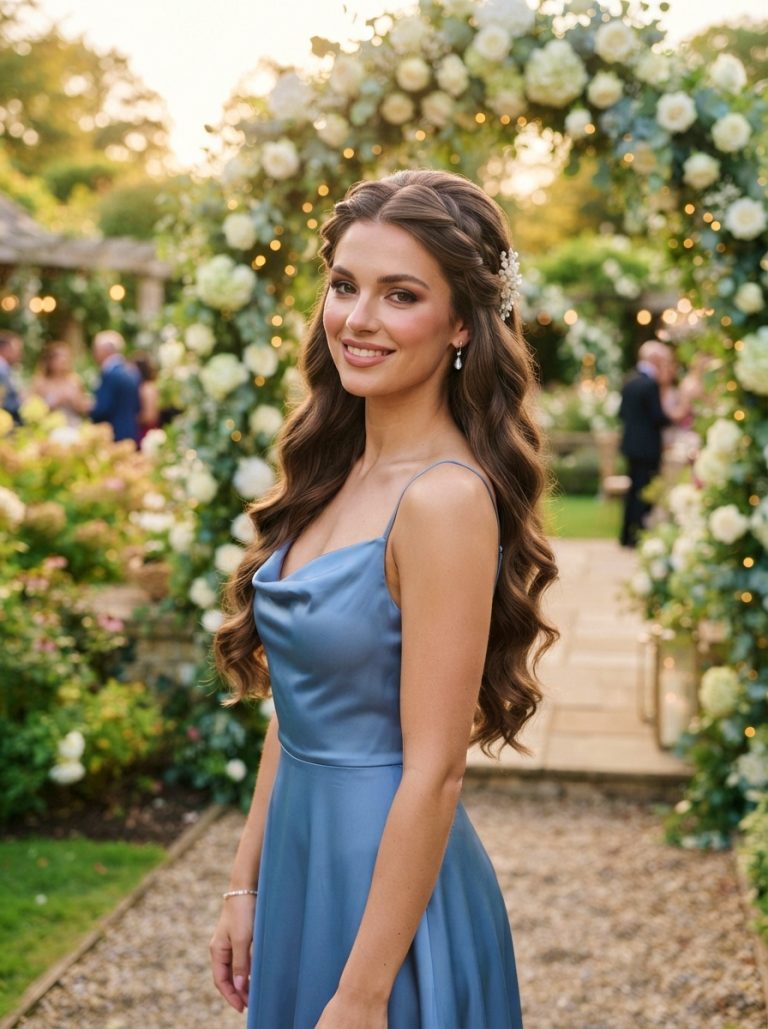 Wedding Guest Hairstyle for Long Hair with Twisted Half-Up Style