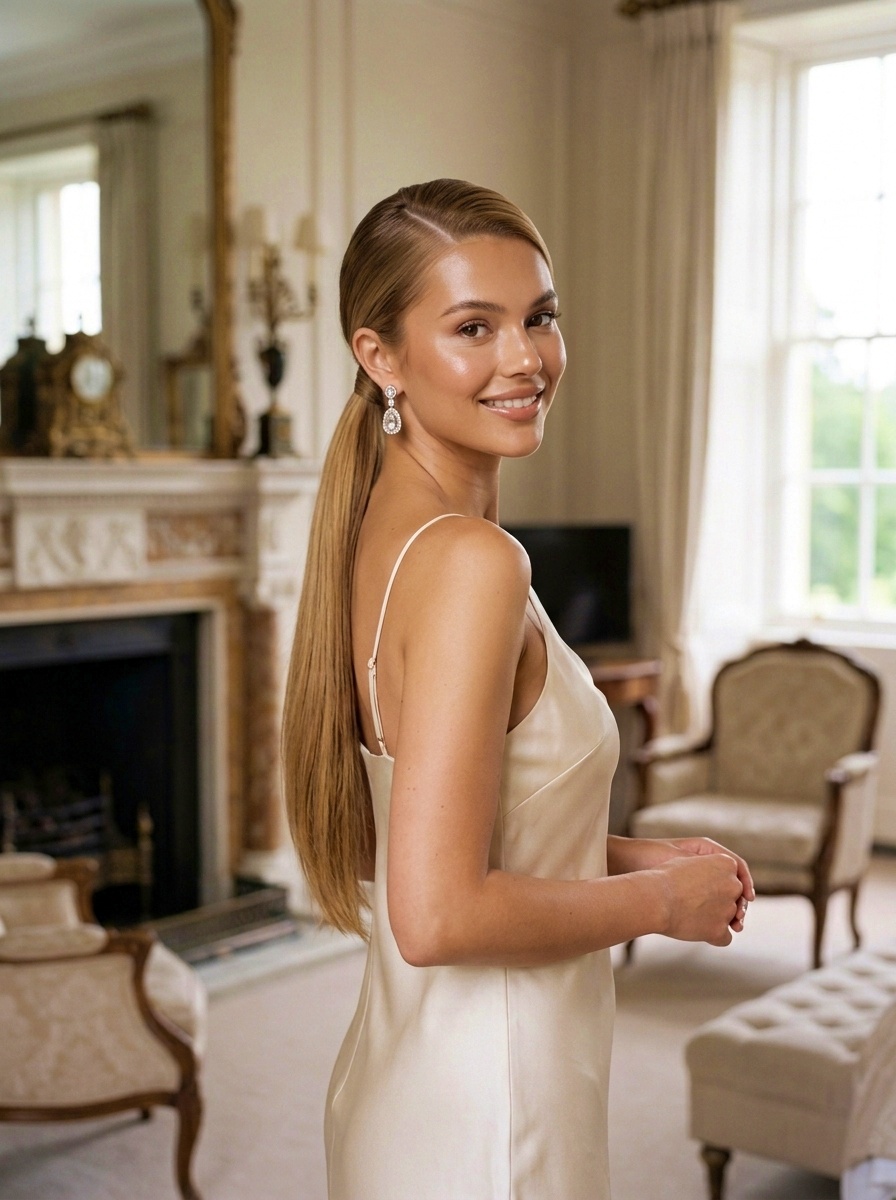 Side-Part Low Ponytail for Long Hair