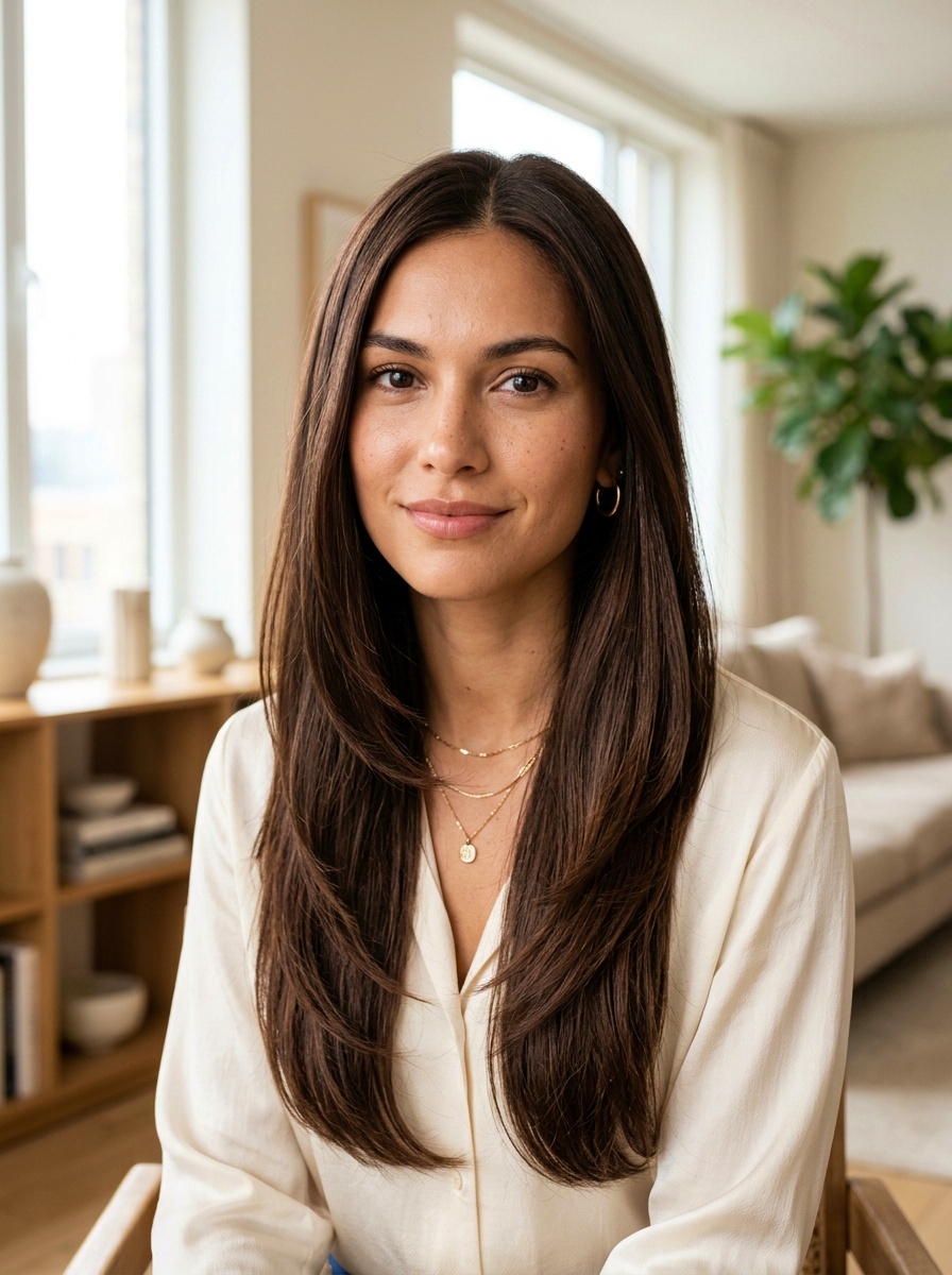 Long Mirror Shine Layered Hair