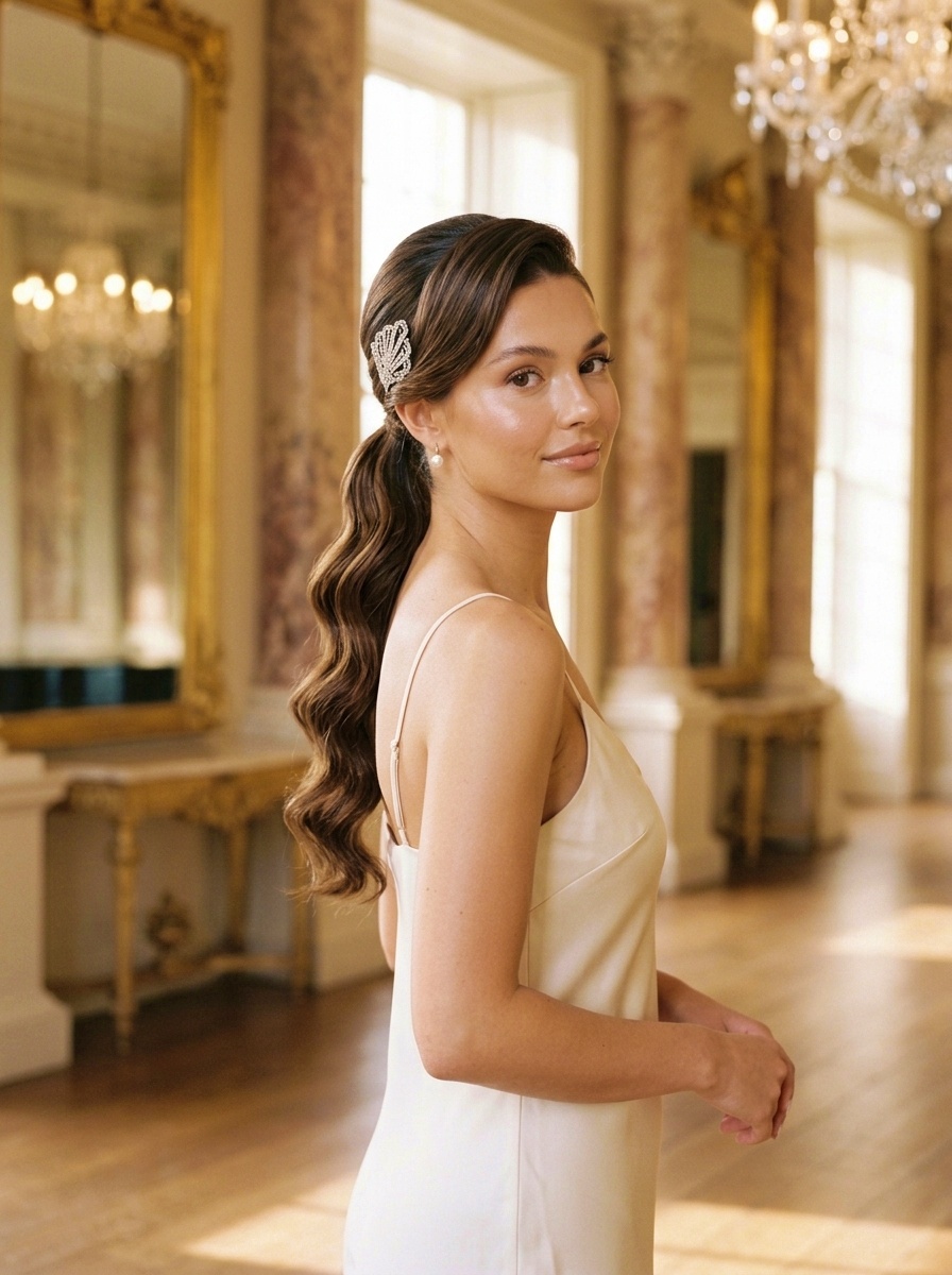 Low Ponytail for Long Hair with Soft Curls