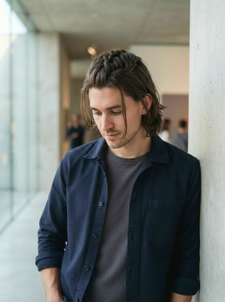 Center Part Long Hair with Modern Braid