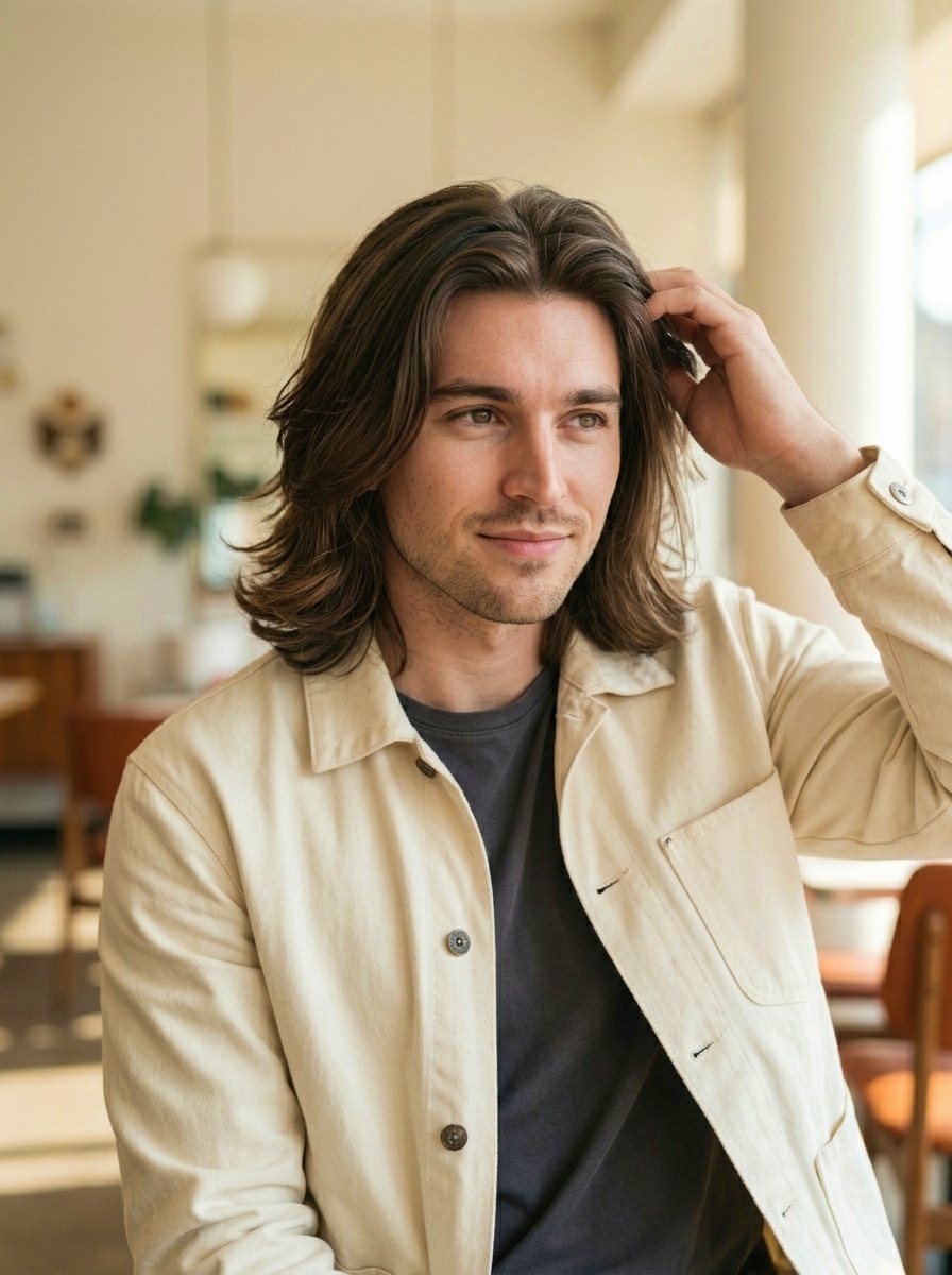 Long Center Part Hairstyle with Flipped Ends