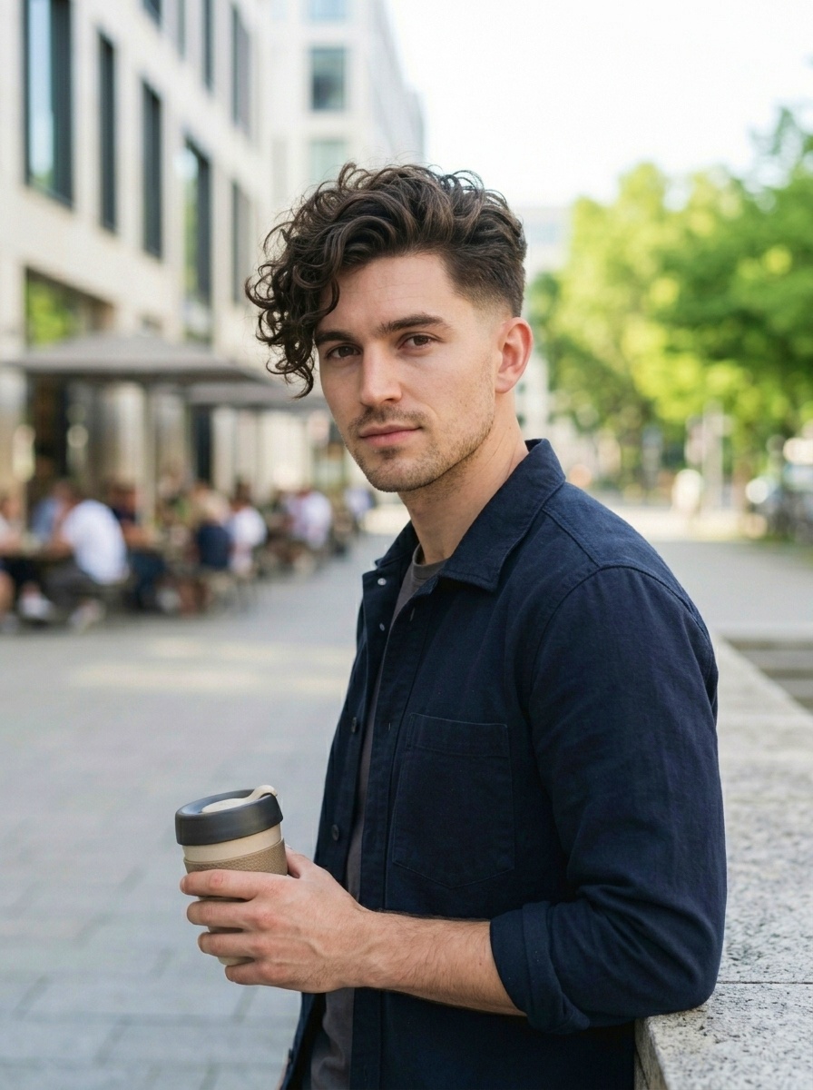 Curly Side Swept Undercut for Men