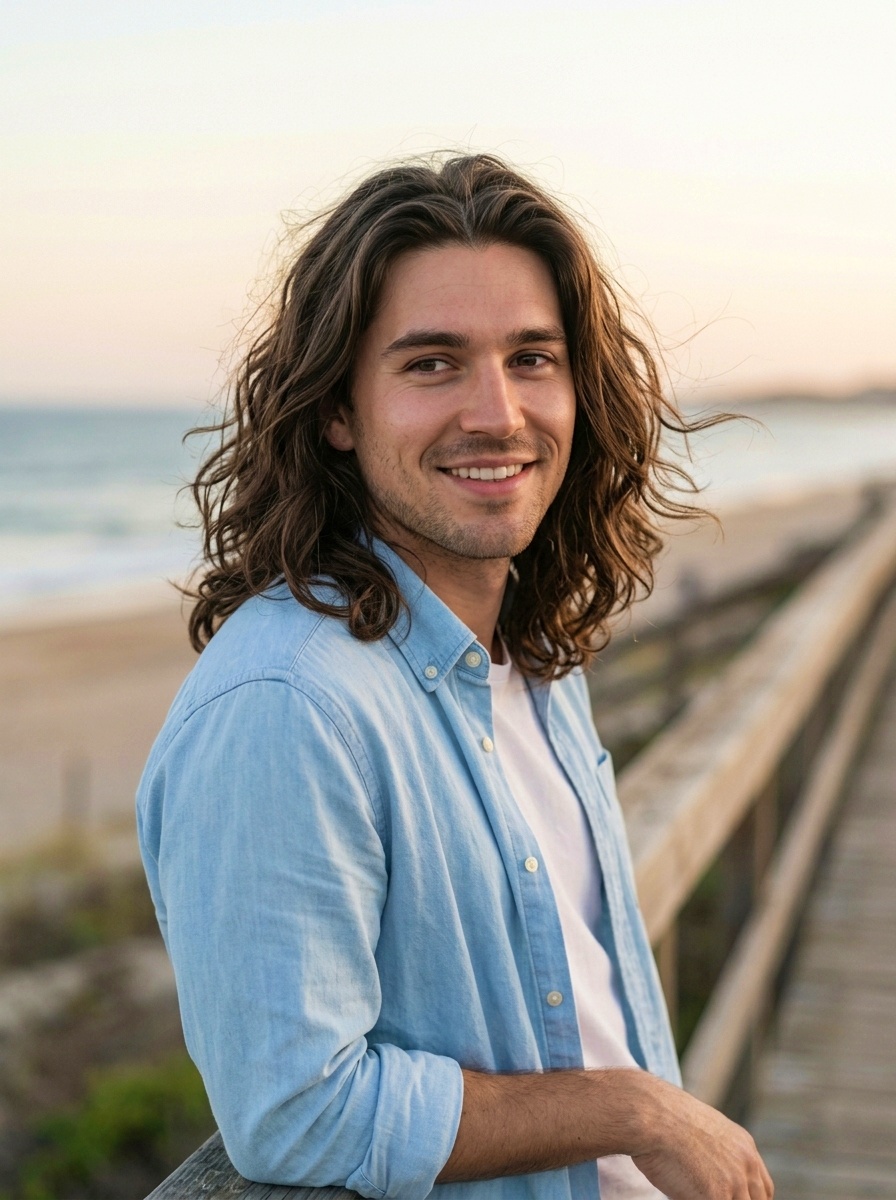 Beach Wave Center Part Long Hairstyle