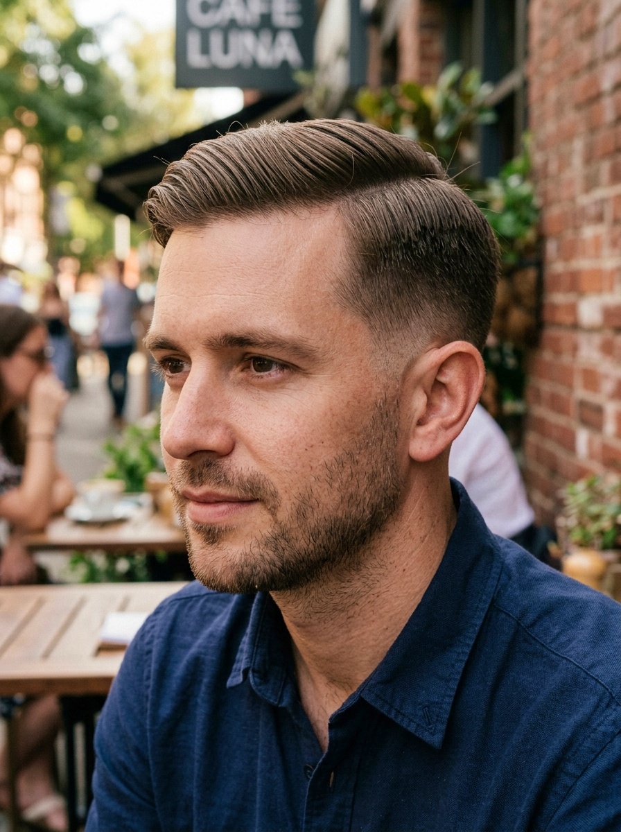 Fine Hair Comb Over with Low Taper