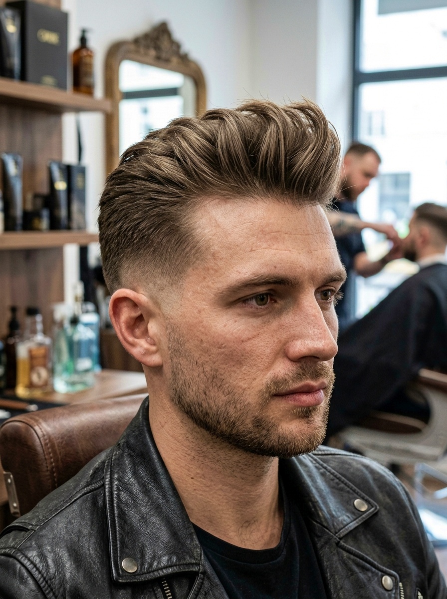 Fine Hair Quiff with Mid Fade