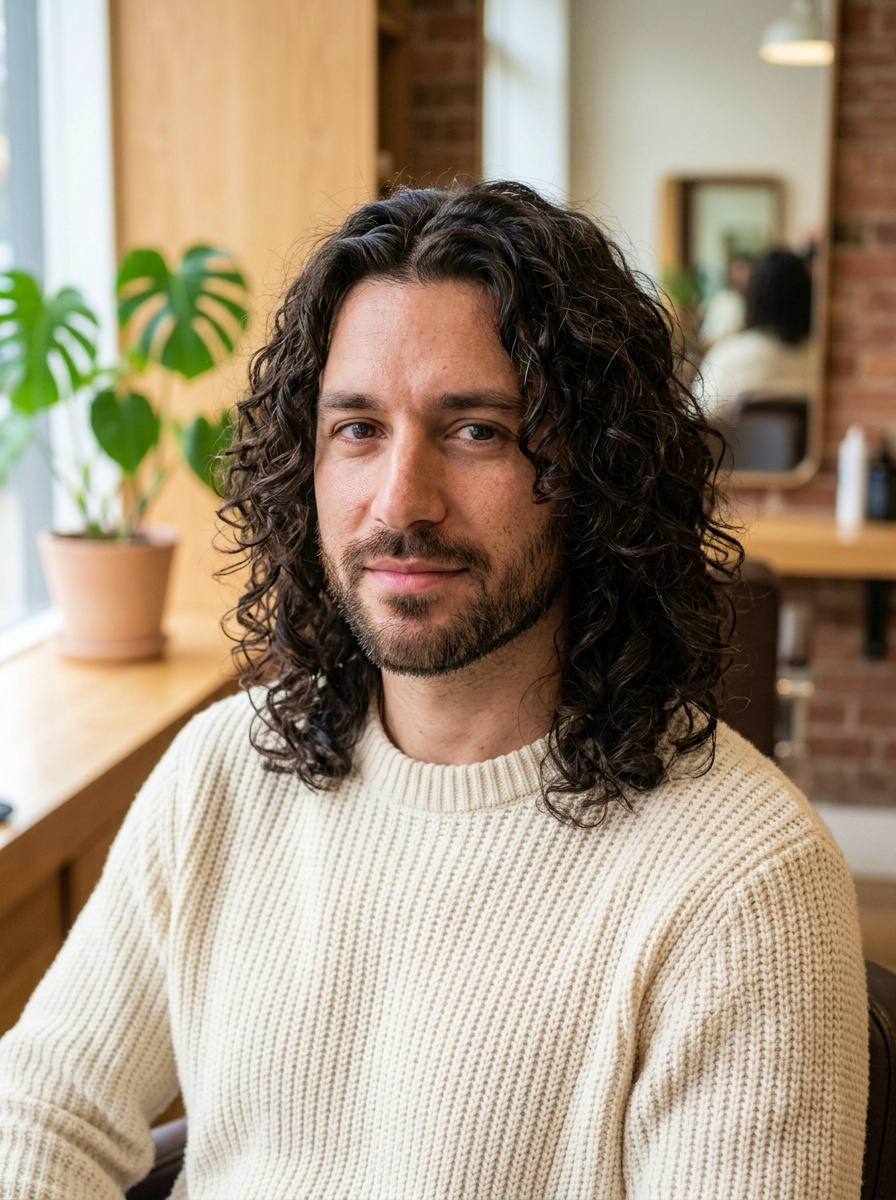 Long Curly Curtain Hairstyle for Men