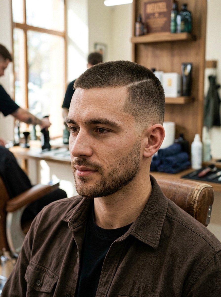 Precision Buzz Haircut with Subtle Part