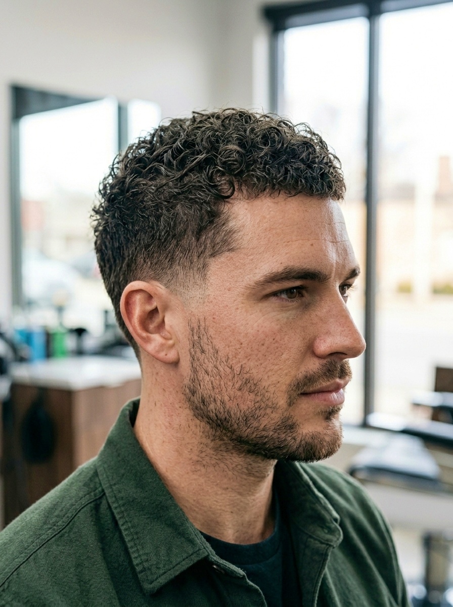 Precision Curly Buzz Haircut for Men