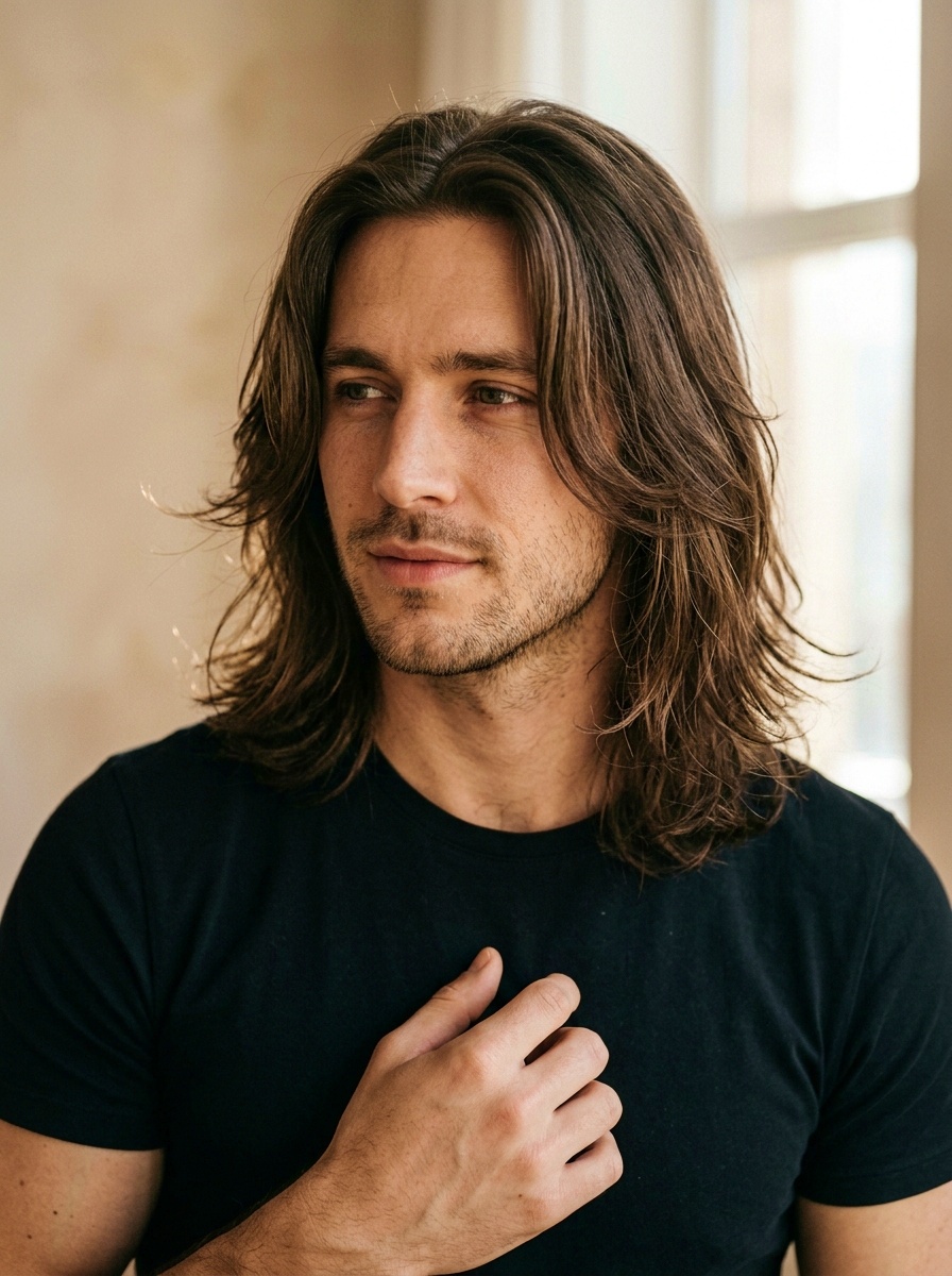 Modern Long Curtain Hairstyle for Men