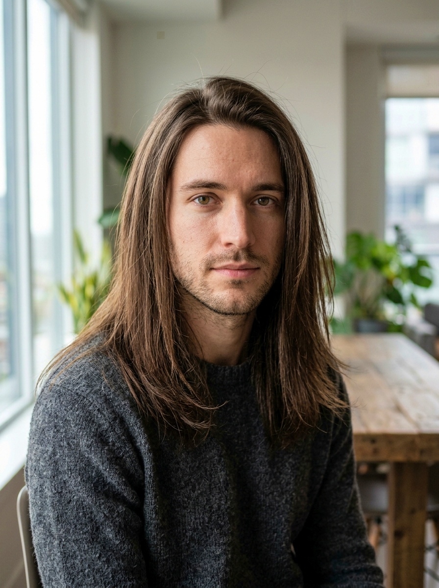 Natural Long Straight Hair for Men