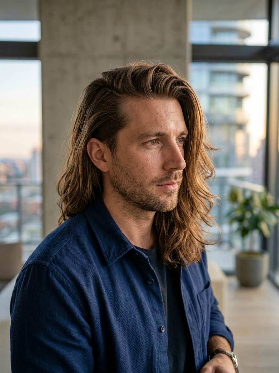 Stylish Long Side-Swept Hair for Men