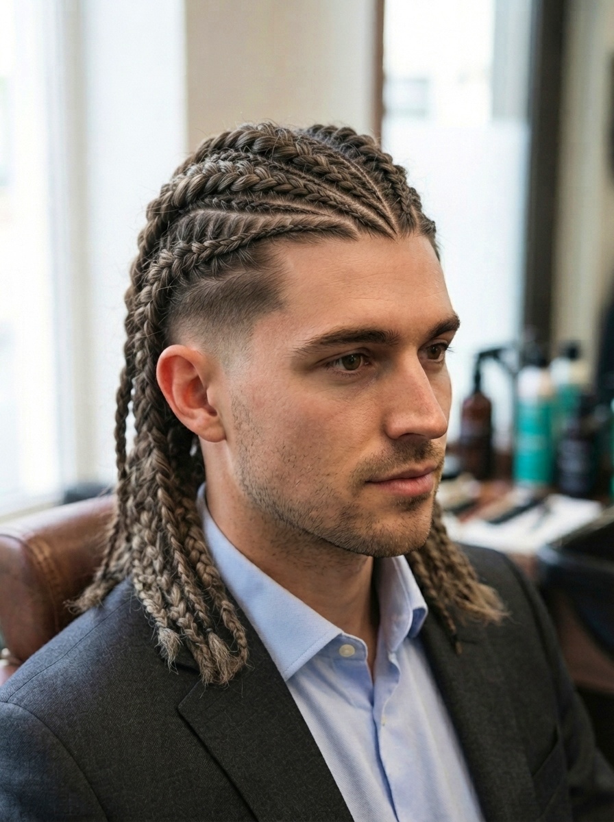 Modern Long Braided Hairstyle for Men