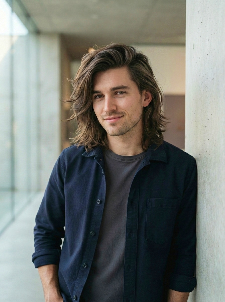 Modern Side-Swept Long Layers for Men