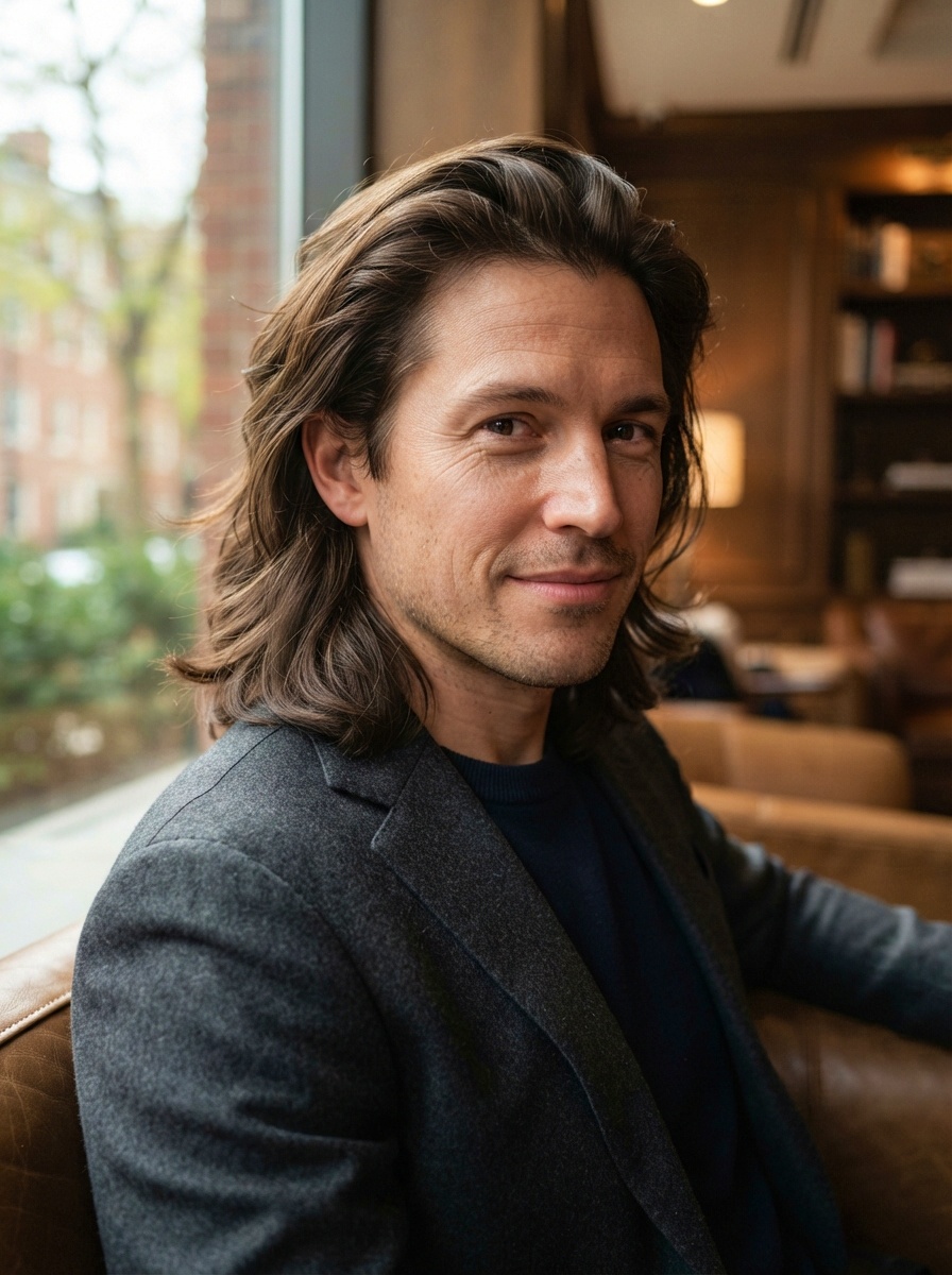 Brushed-Back Long Hairstyle for Men