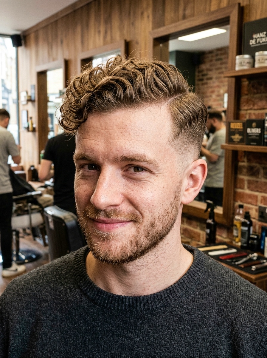 Modern Curly Comb Over for Fine Hair