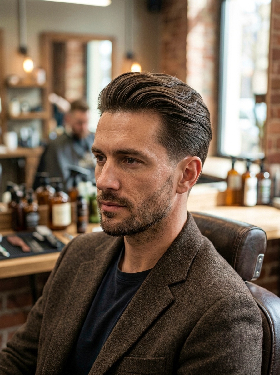 Stylish Fine Hair Brushed-Back Taper