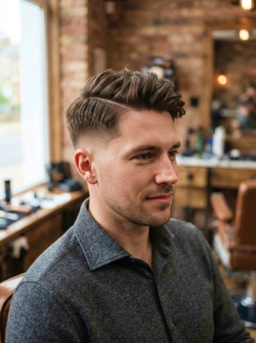 Modern Diagonal Part Men's Hair